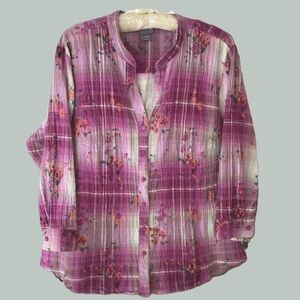 Laura Scott Pink and Purple Floral Button Down Shirt